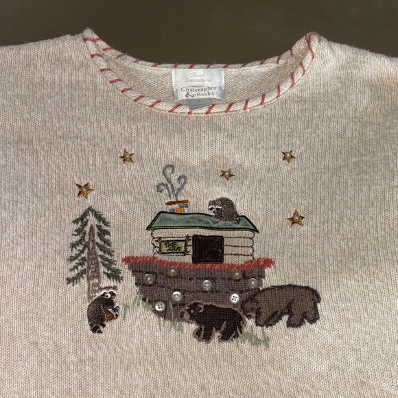 Christopher & Banks Tops - VINTAGE Christopher & Banks Cream Knit Sweater with Coral Trim